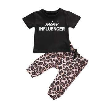 

2020 Summer Toddler Infant Baby Girl Clothes Set Cute Short Sleeve Letter O-neck T-shirt Leopard Print Pants Clothing 2PCs