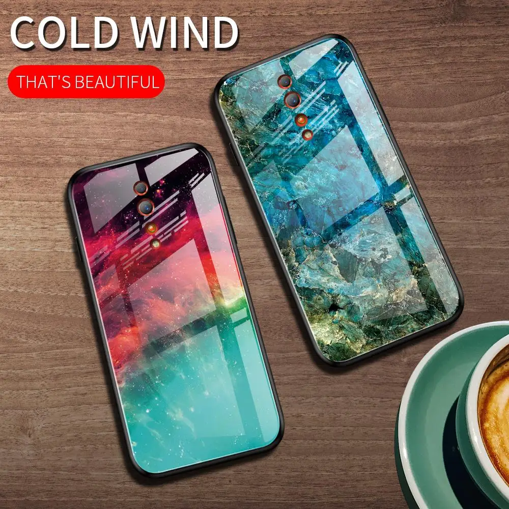 

For Oppo Find X Case Luxury Marble Grain Gradient Hard Tempered Glass Protective Phone Back Cover For Oppo FindX Case