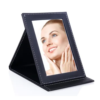 

HD PU Desktop Folding Makeup Mirror Large Dressing Mirror Beauty Mirror Princess Mirror Portable Small Mirror Wholesale
