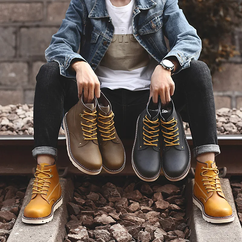 

Martin Boots Men's Fashion Snow Boots Winter Mid-top Men's Boot Men British Style Workwear Ankle Boots Hight-top Leather Boot ME