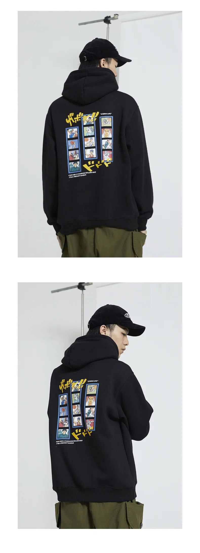 velvet hooded printed hoodie men korean style loose harajuku pullover couple clothing streetwear cotton sweatshirts men hop hip