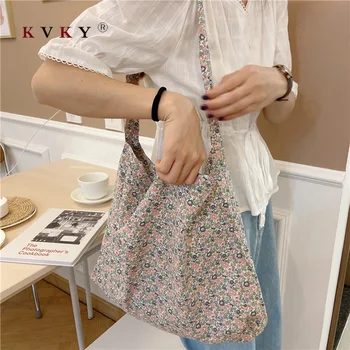 

2020 Korean Ins Girl Small Fresh Floral Canvas Tote Bags Student Literary Portable Large Eco Bags Shopper Shoulder Bag Wholesale