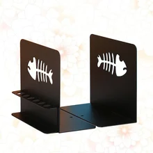 

1 Pair Iron Bookend Creative Hollow Fish Bone Pattern Bookend Simple Book Bookshelf Pen Holder Display Organizer Office