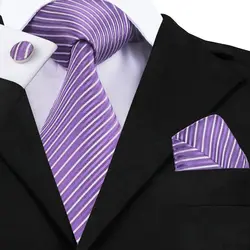 C-313, мужские галстуки, фиолетовые шелковые галстуки с цветочным принтом, набор запонок в полоску, деловые свадебные принадлежности