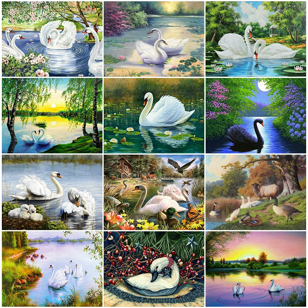 NEW 3D Diamond Painting Cross Stitch Happiness Swan Lake Crystal Needlework Embroidery Full Decorative | Дом и сад