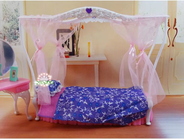 Подлинная принцесса Барби кровати Куклы Kurhn аксессуары 1/6 bjd кукла кровать стол мебель для спальни дом мечты набор Детская игрушка подарок