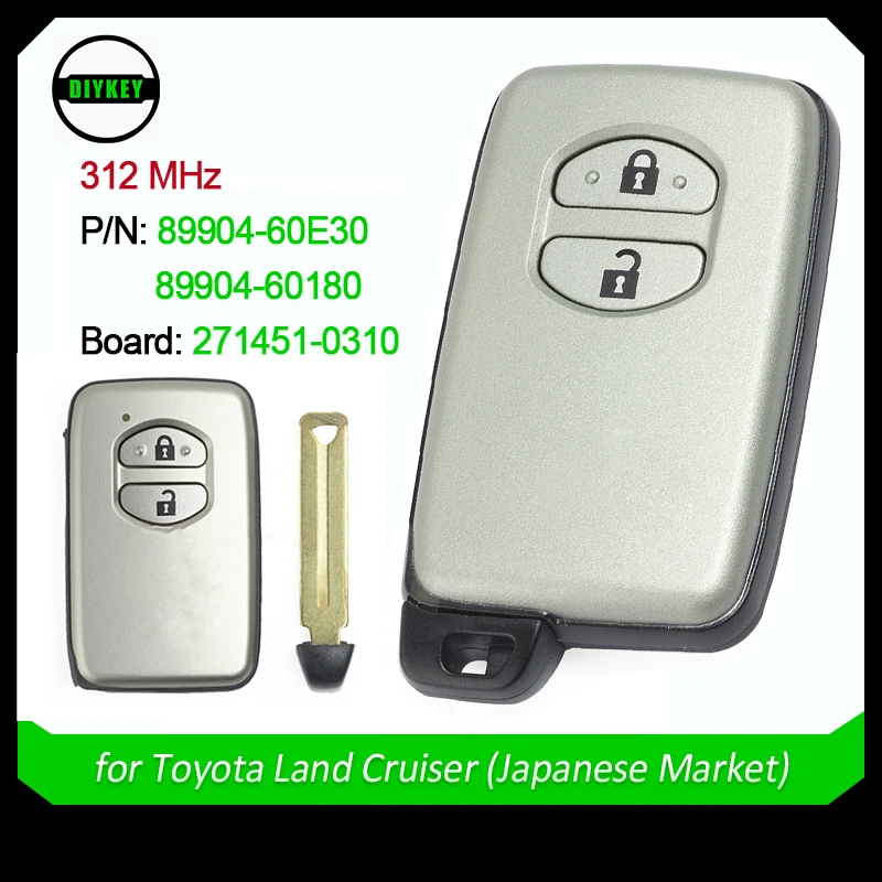 Двухкнопочный смарт-брелок DIYKEY 312 МГц для Toyota Land Cruiser 2008 2009 панель японского рынка
