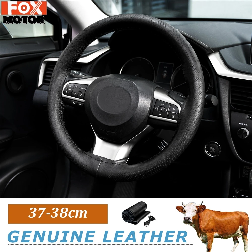 DIY PU Leather Auto Car Steering Wheel Cover Hand Sewing 38cm Breathable Steering Wheel Covers steering wheel cover