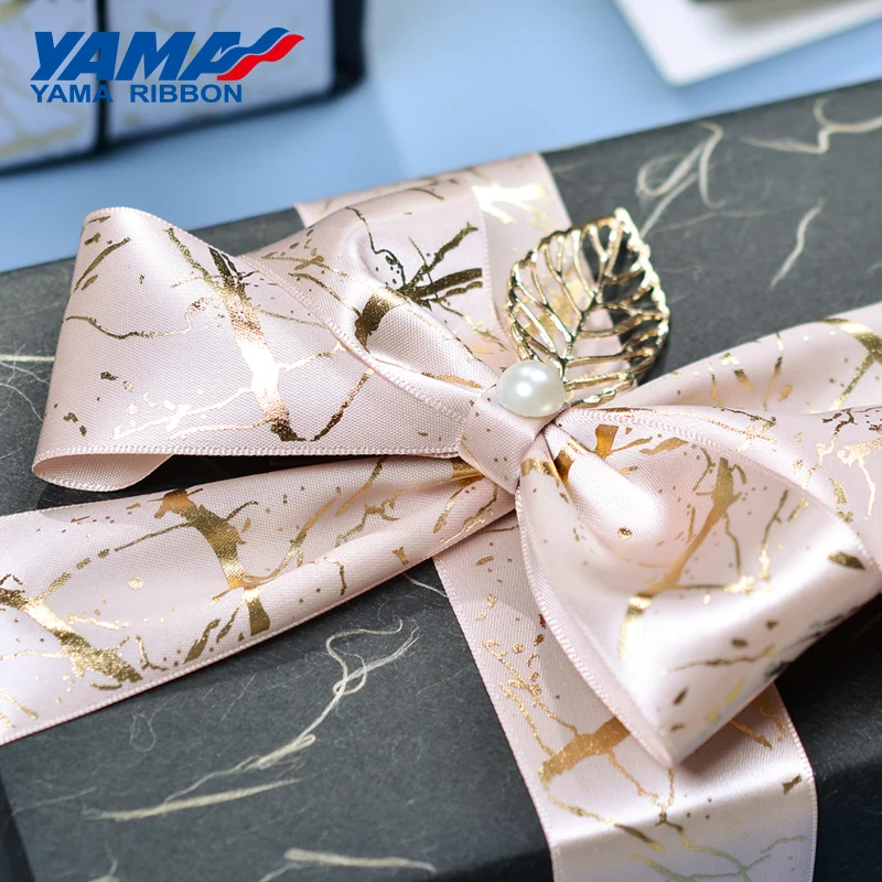 YAMA Satin Ribbon 10yards/roll 38 mm Gold Foil Printed DIY Crafts
