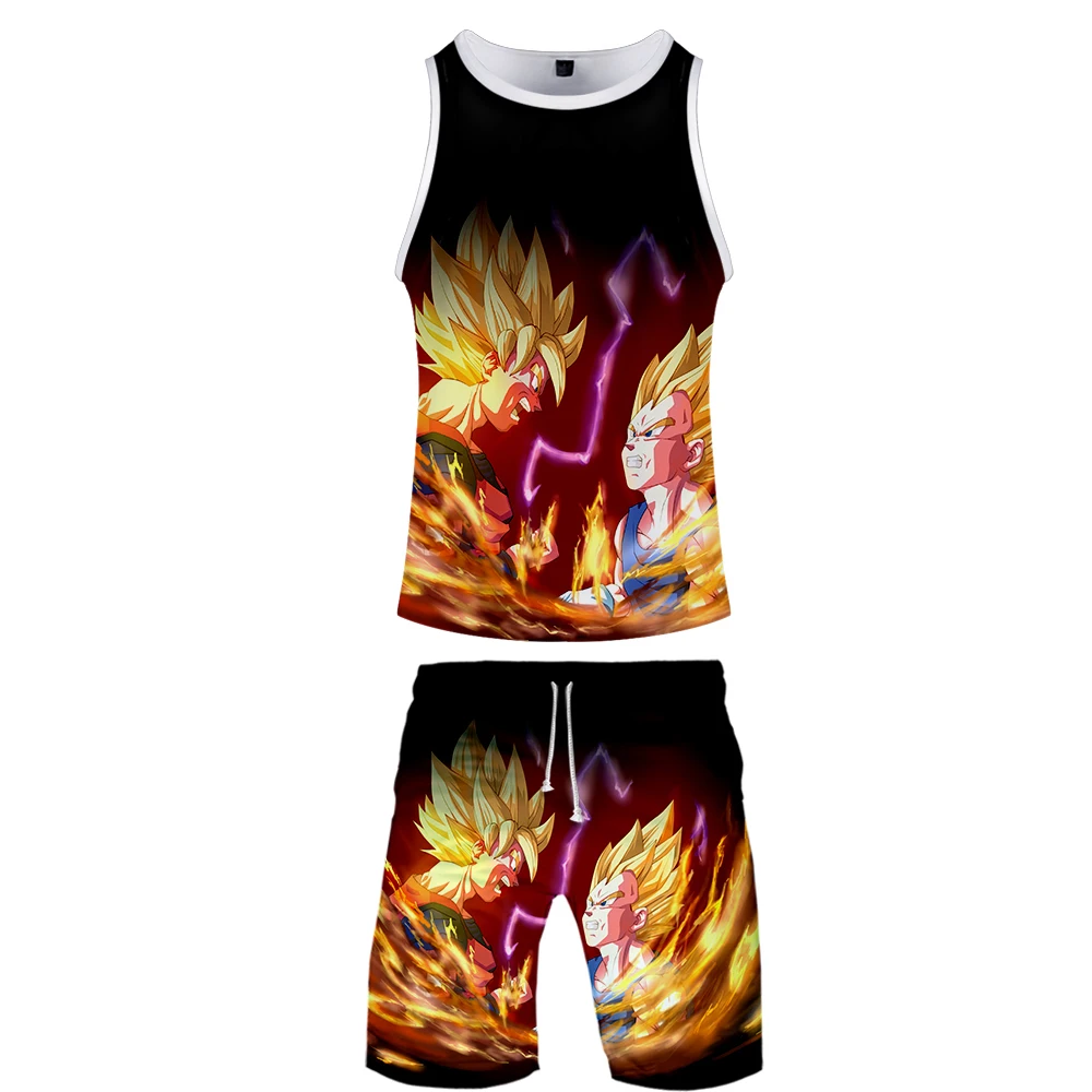 Крутая 3D верхняя одежда Goku Harajuku DRAGON BALL Harajuku комплекты из двух предметов мужские крутые новые уличные топы без рукавов летние комплекты
