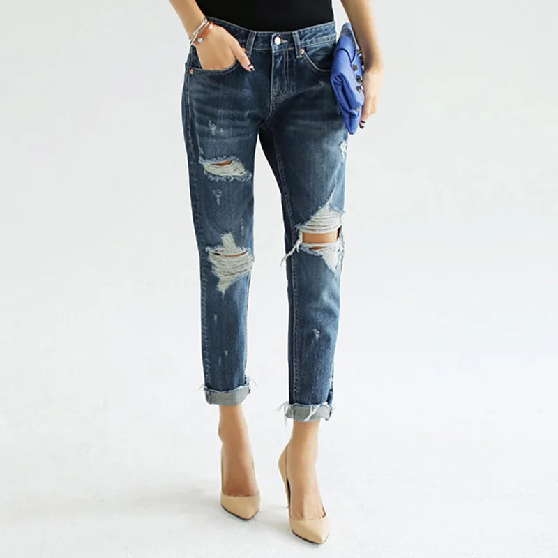 Jeans for Women Plus Size Fat mm 100kg Loose Holes Ripped Denim Harem Ankle-Length Pants Jeans Woman 2020