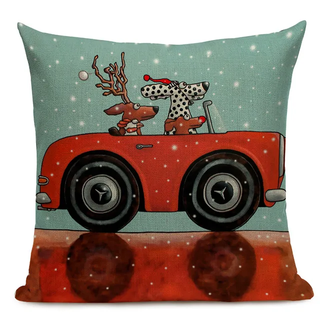 Hot Sale Pillow Lovely Cartoon Dog Cat Color Driving Car Vintage Almofadas 45X45CM Linen Pillow Decorative Linen Cushion Cover - Цвет: 13