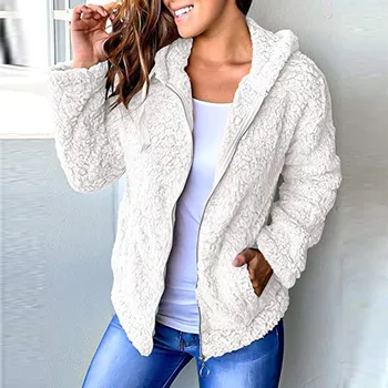 

Winter New Arrival Women's Long Sleeve Jacket Zip Up Hooded Chunky Pockets Coat Tops Ladies Solid Warm Overcoat #3