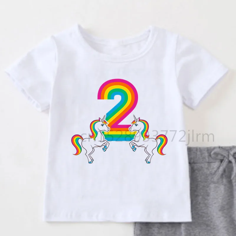 

Kids 1-5 Rainbow Unicorn Birthday Number Print T Shirt Children Cute Children Birthday T-shirts Boy&Girl Funny Gift Tshirt