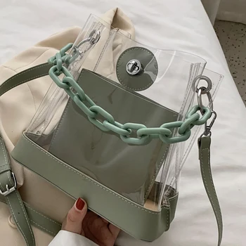 

Woman Transparent Bag Fashion Jelly Bags Large Capacity Chain Bag Casual Summer Beach Shoulder Bag Bolsa Waterproof Tote DA60TMB