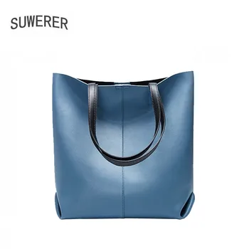 

SUWERER New Women leather shoulder bag fashion luxury handbags women bags famous brand cowhide leather shoulder bag women