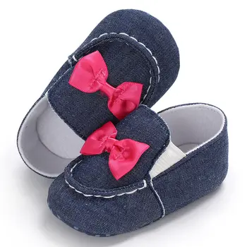 

Baby Girls Princess Shoes Infant Toddler Crib Baby Kids First Walkers Bow Soft Soled Anti-Slip Denim Shoes FXD0