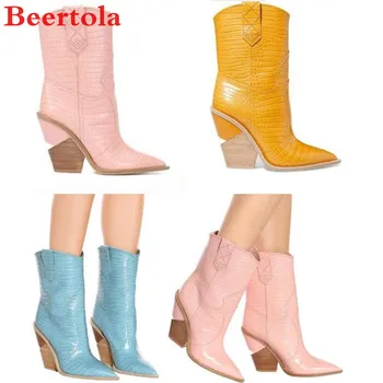

Women's Boots Wedges Heels Party Shoes Women Chunky Pointed Toe Chaussures Femme Runway Winter Autumn Catwalk Dress Boots Female