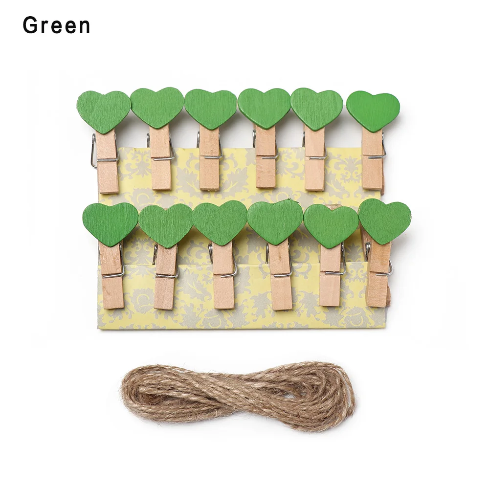 10pc green 10/50 шт./компл. красочные мини сердца деревянные колышки для фото зажимы Свадебная вечеринка Декор Craft Подарки - Цвет: 10pc green