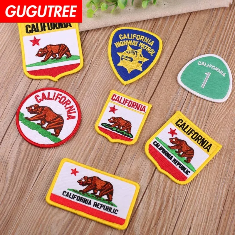GUGUTREE вышитый носорог мишка нашивки значки аппликации для животных одежды