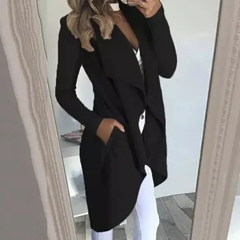 

Plus Size Womens Irregular Long Waterfall Trench Female Long Sleeve Slim Jacket Overcoat Long Cardigans Women Trench XXL