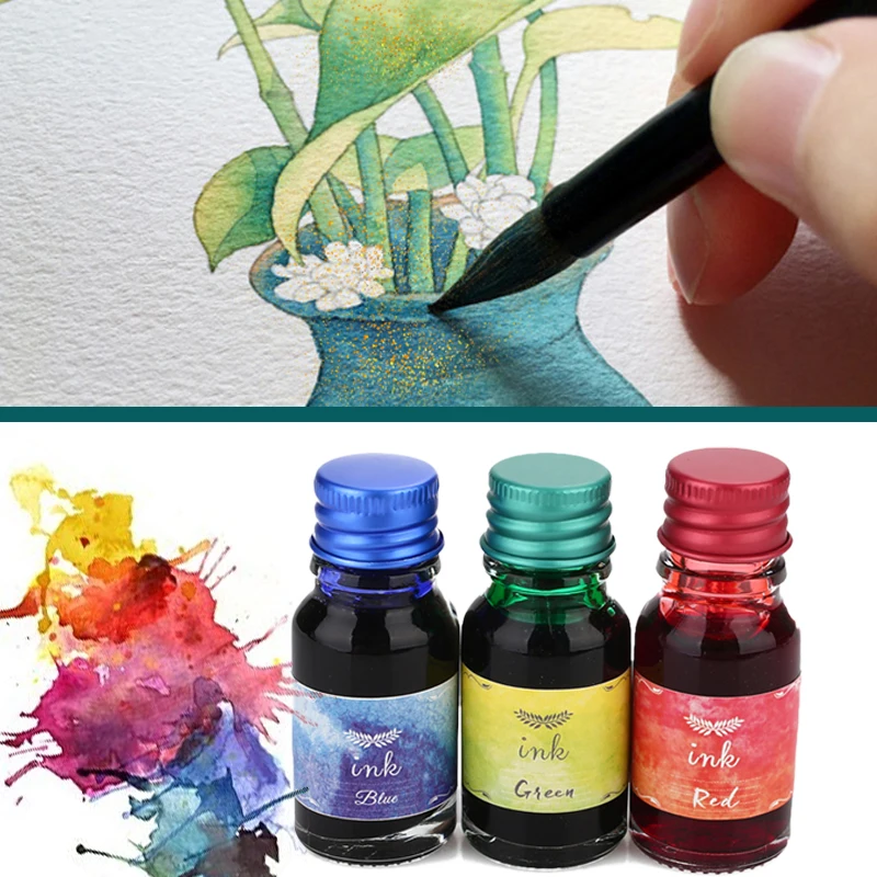 

Painting Ink Colored Ink 10ml Non-Carbon Ink Fountain Pens Signature Pen Writing Drawing Student Mini Stationery