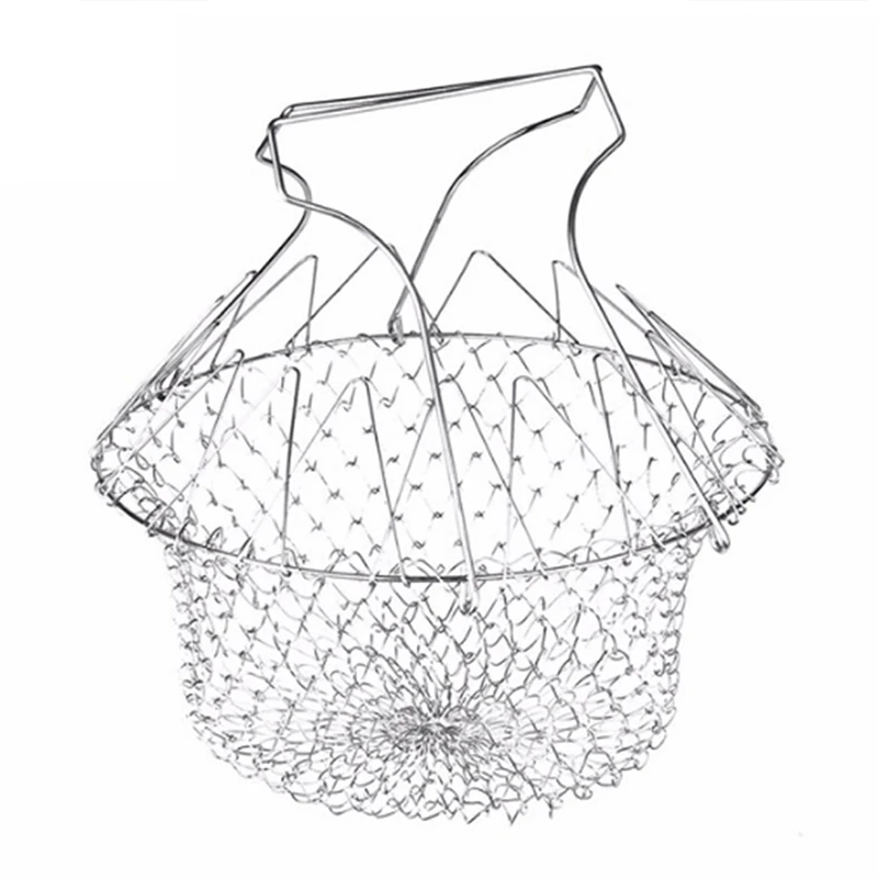 

Collapsible Colander Mesh Basket Steam Rinse Fry French Chef Basket Strainer Stainless Steel Filter Kitchen Sieve C1287 e