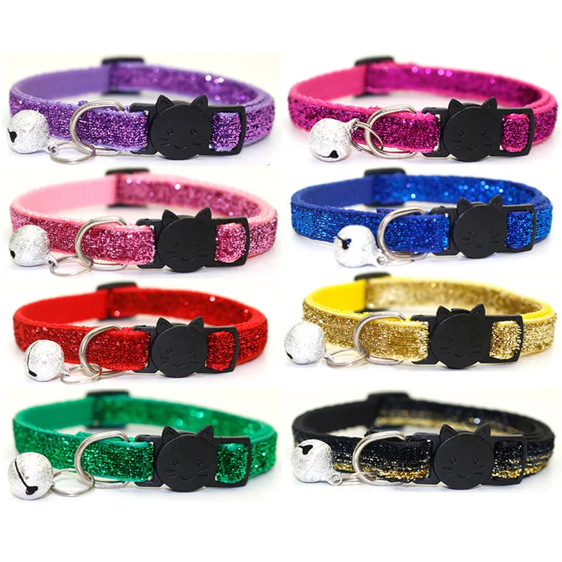 Collar de Gato con cascabel, Collar ajustable a la moda con lentejuelas para gatos, correa para el cuello, accesorios para gatos, suministros para mascotas