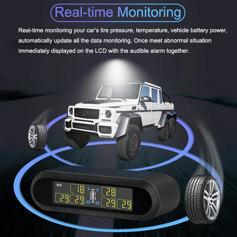 New T650 Solar Wireless Tire Pressure Monitoring System 6Wheels Digital Tyre Pressure Monitoring for Bus RV Truck Internal