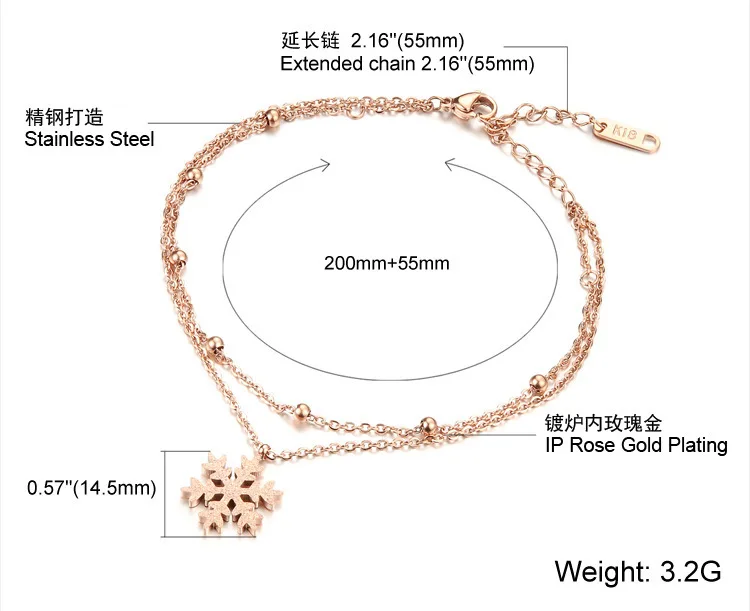 OPK, титановая сталь, Женский ножной браслет, двойной слой, снежинка, цепочка на ногу, рождественский подарок, ювелирное изделие, милые ловкие украшения на ногу