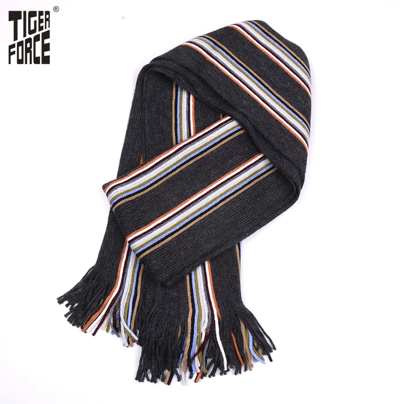 TIGER FORCE мужской модный шарф зима осень Повседневный длинный полосатый шарф теплый мягкий зимний шарф