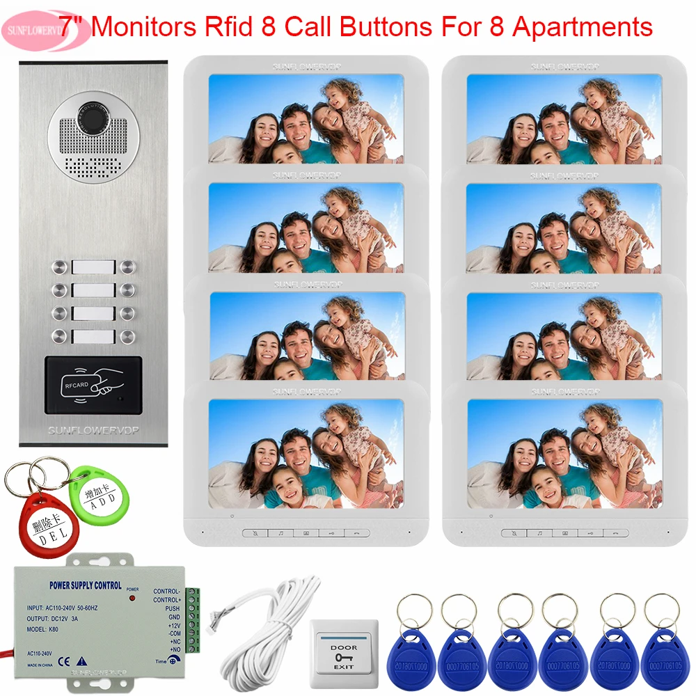 For 8 Door Station For Video Intercom Access Control 8 Monitors Video Door Phone 7inch Color Video Intercoms For a Private House For 8 Door Station For Video Intercom Access Control 8 Monitors Video Door Phone 7inch Color Video Intercoms For a Private House