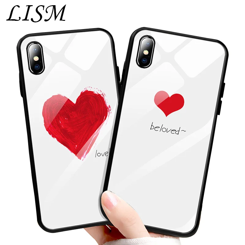 

Cell phone Case for iphone 7 case soft silicone Tpu and glass for iphone 11Promax X 8 7plus X XR XS Max case cover for lover