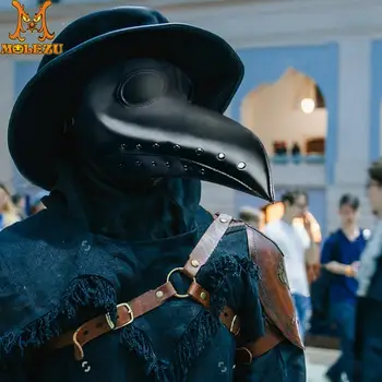 

Molezu Halloween Plague Doctor Mask Beak Doctor Mask Long Nose Cosplay Fancy Mask Black Gothic Retro Leather Halloween Beak Mask