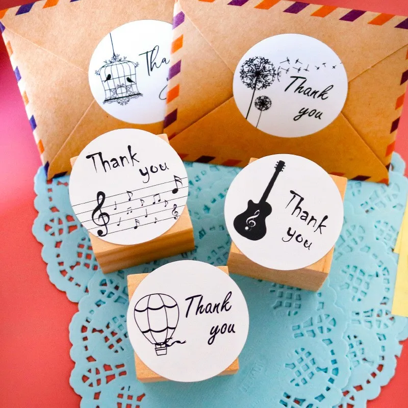 

600Pcs Wholesale Thank You Round Kraft paper Sealing sticker Vintage Musical handmade windmill handmade Stickers Label 3.5CM