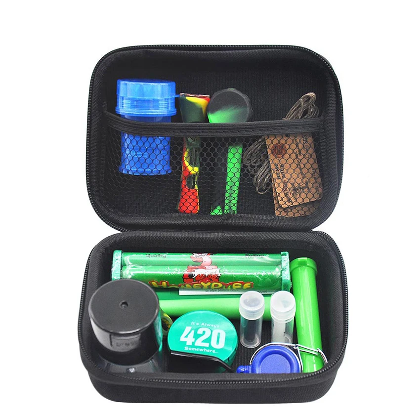 Portable DIY Smoking Kit with Storage Bag, Plastic Herb Grinder, Storage Box& Tubes, Silicone Pipe, Manual Cigarette Maker