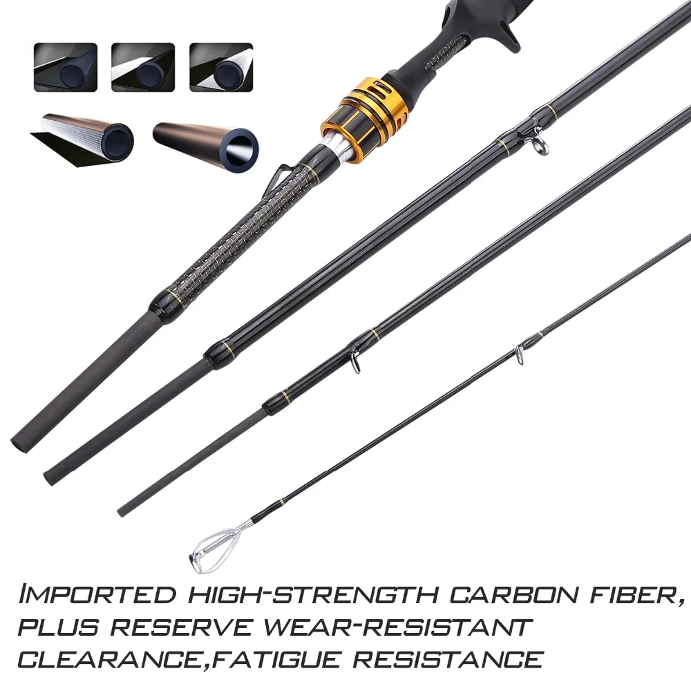 Sougayilang Casting Fishing Rod Reel Combo 1.8M-2.4M 4Sections Carbon Fiber Fishing Rod with 12+1BB 7.1:1 Baitcasting Reel Pesca