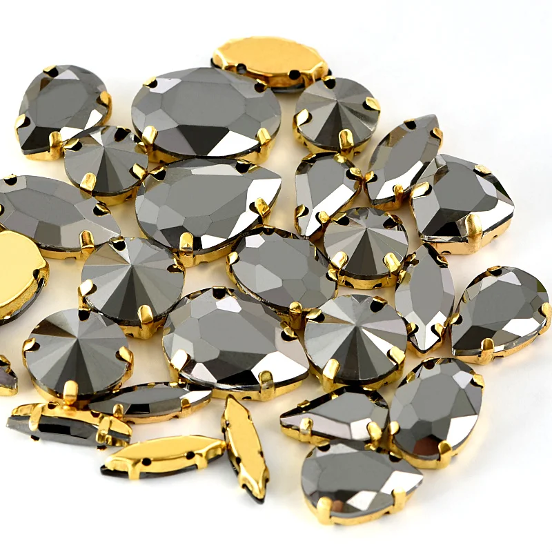 

High Quality Hematite Sew On Rhinestones with Claw Flatback Silver/Golden Claw Sewing Strass Crystal for DIY Clothes B1241