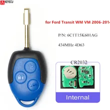Запасной пульт дистанционного управления Keyecu с 3 кнопками 433 МГц 4D63 для Ford Transit WM VM 2006-2014 6C1T15K601AG, необработанное лезвие FO21