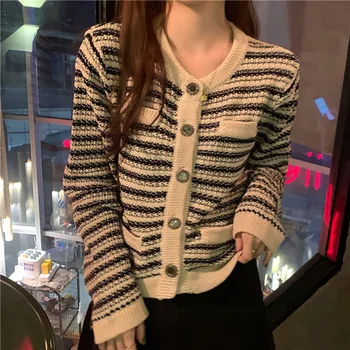 

Sweater For Women 2020 Autumn Winter Outwear Pullover Knit Stripe Fashionable Casual Simple Female All-match V-neck Slim