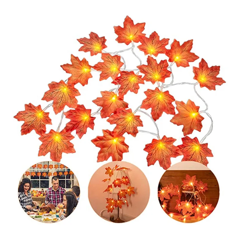 

2pcs 1pc 3m Artificial Autumn Maple Leaves 20 leds Garland Led Fairy Lights for Indoor Outdoor Home Party Halloween Fireplace