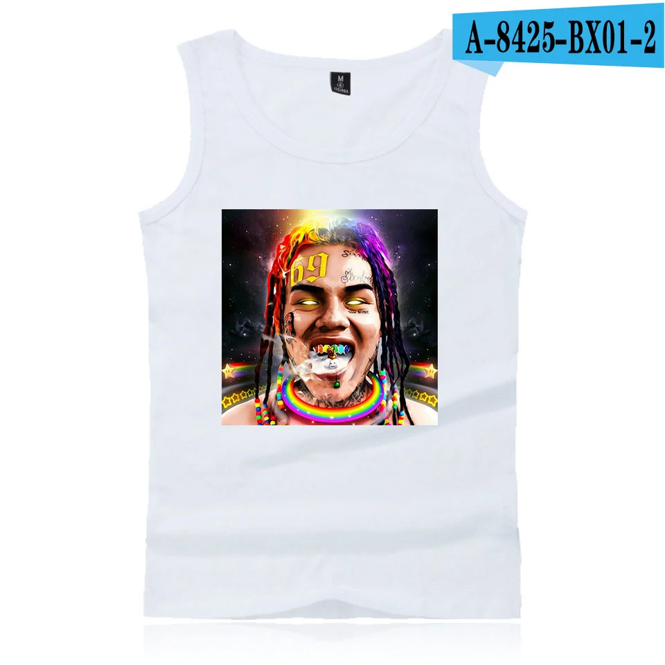 6ix9ine накипи банды печати мужские безрукавки Лето Весна Harajuku Повседневная мода спортивный жилет без рукавов Лидер продаж - Цвет: white
