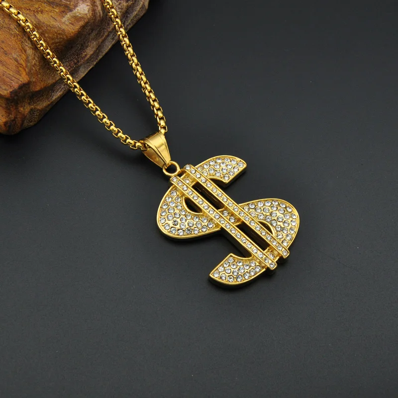 US7 Bling Iced Out US dollar ожерелье с подвеской золотого цвета 316L из нержавеющей стали
