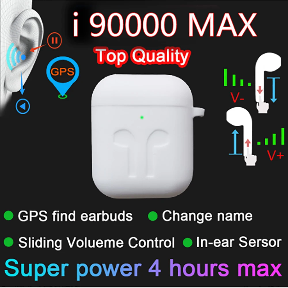 

Original i9000 max tws matte black Bluetooth Earphones super copy Air2 1536U chip Rename Earbuds pk i12 i200 i500 i90000 pro TWS