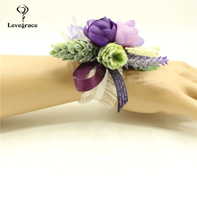 Lovegrace Wedding Elastic Wrist Corsages and Boutonniere Silk Rose Flower Lapel Homme Mariage Decoration Bouquet for Prom Props 4