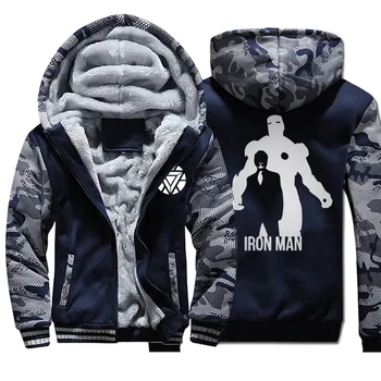 

Super Hero Iron Man Tony Stark Printed Men's Hooded 2019 Winter Jackets Men Thick Camouflage Hoodies Warm Men's Sweatshirt