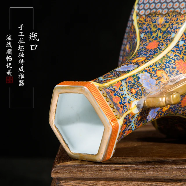 Yongzheng Enamel Color Flower And Bird Pattern Two Ear Appreciation Vase Jingdezhen Antique Porcelain Home Chinese Ornaments 4