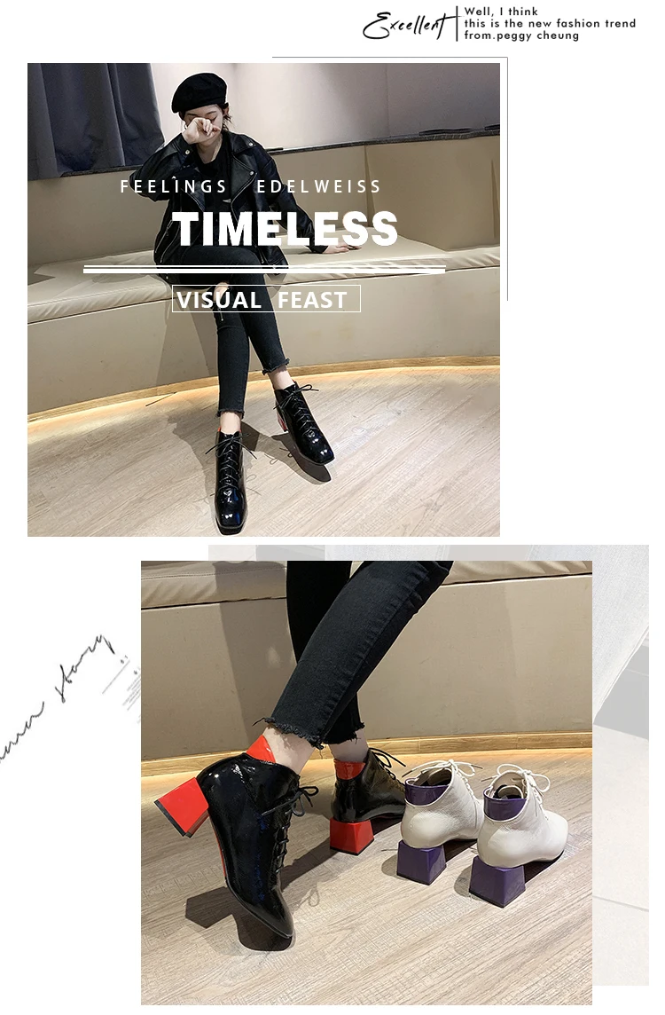 Женские ботинки на не сужающемся книзу массивном каблуке; коллекция года; женские ботинки; зимняя обувь; роскошные дизайнерские женские ботинки на шнуровке; сезон осень