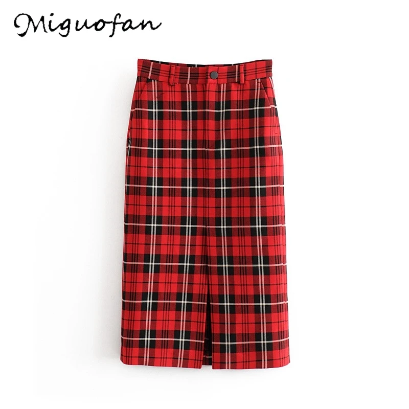 Goedkoop Vrouwen Rokken college Chic Winter mode Rok Rechte Hoge Taille Vintage Faldas Mujer Moda Toevallige Preppy Stijl Plaid Rokken
