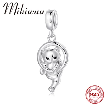 

New Real 925 Sterling Silver Naughty cat shape fine Pendants bead Jewelry making Fit original women pandora charm Bracelet